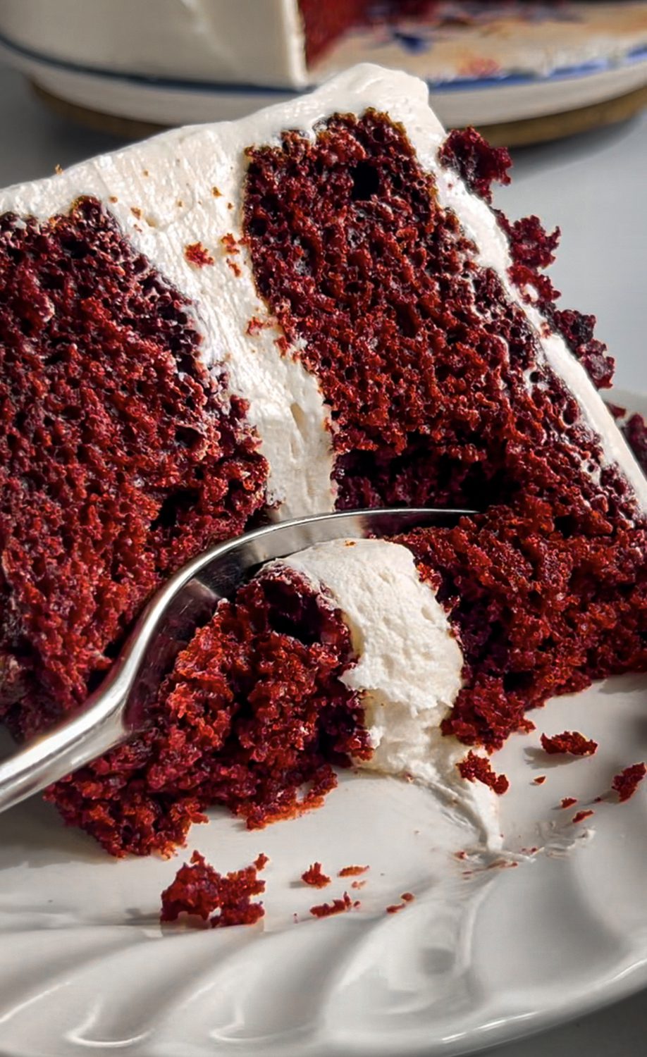 Vegan option red velvet cake with rich red color and fluffy texture