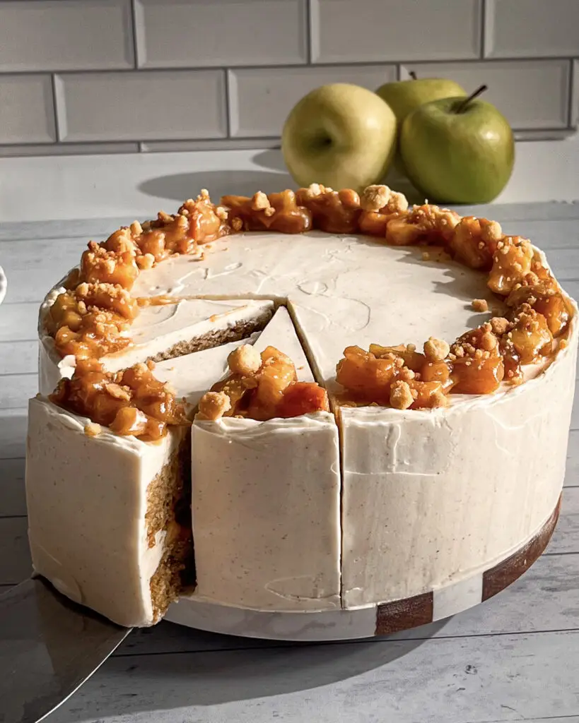Eggless apple pie cake with cinnamon buttercream and crumble topping