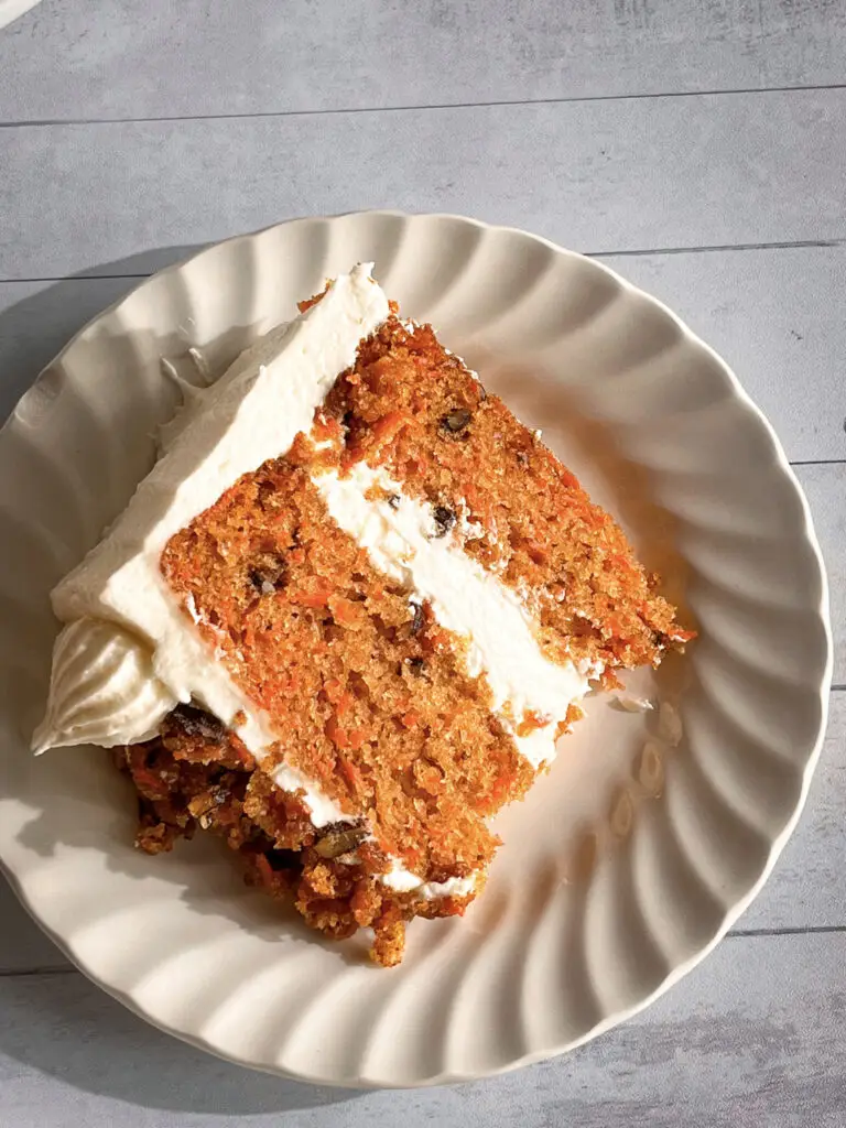 Eggless Carrot Cake with cream cheese frosting and can be made vegan dairy-free.