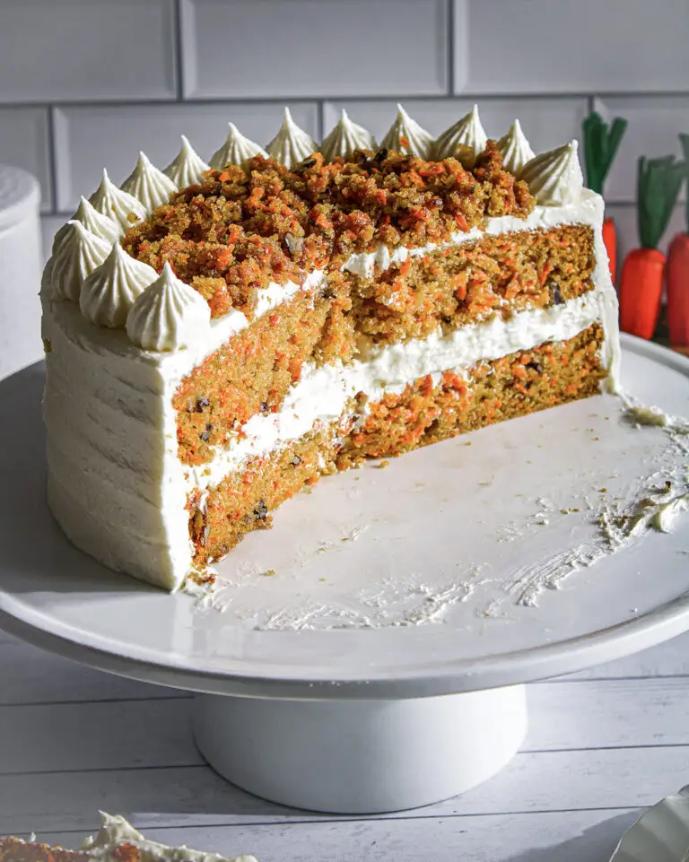 Eggless Carrot Cake with cream cheese frosting and can be made vegan dairy-free.