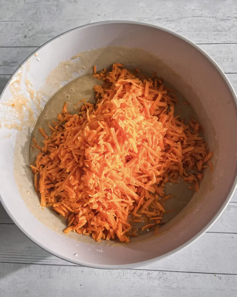 Eggless Carrot Cake with cream cheese frosting and can be made vegan dairy-free.