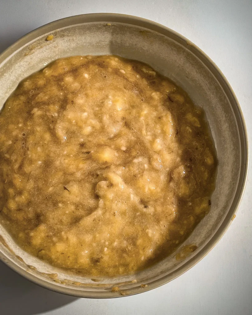 mashed bananas for Banana Pecan Upside Down Bundt Cake without eggs and dairyfree