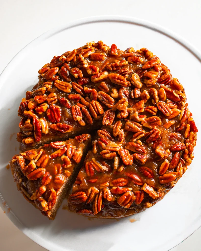 simple egg-free pecan upside down cake for festive season