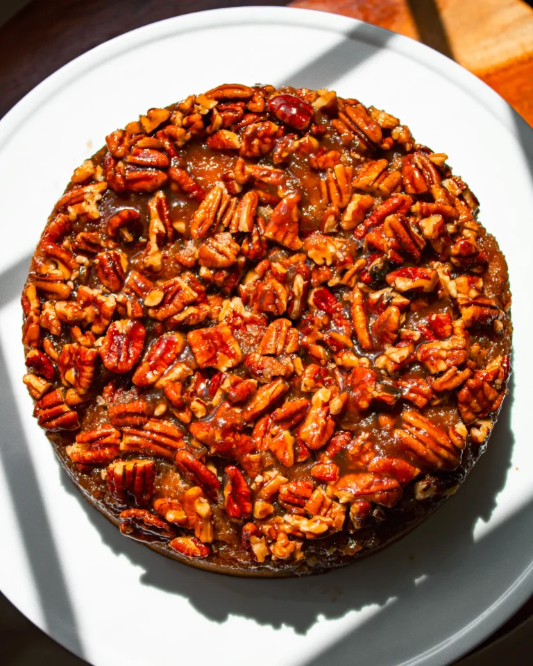 easy eggless pecan upside-down cake recipe