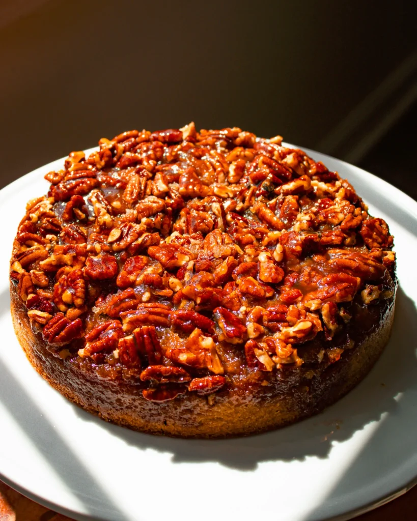 homemade pecan upside-down cake eggless and soft